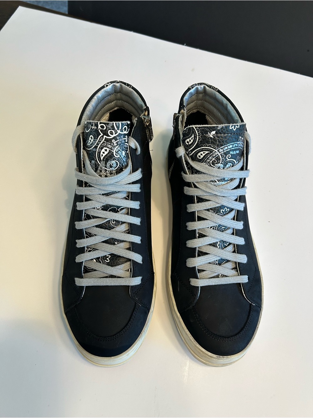 P448 Women’s Black High-Top Sneakers with Paisley Accent